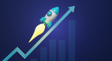 rocket launching in front of a growth chart